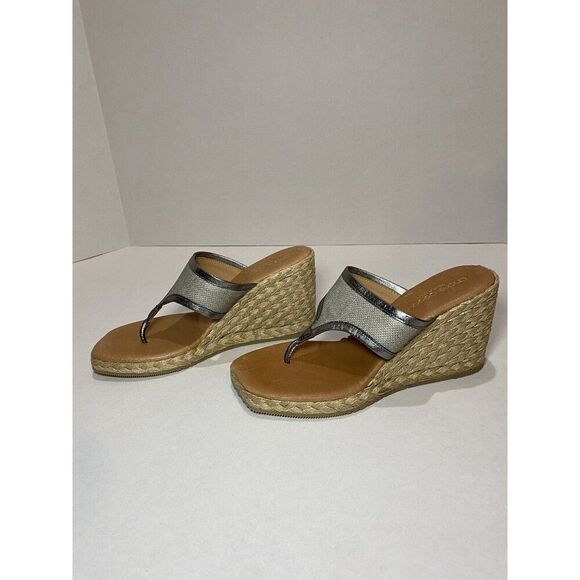 ANDRE ASSOUS Womens Espadrille Arabella Toe Wedge Slip On Sandals Shoes 37 - Picture 2 of 10
